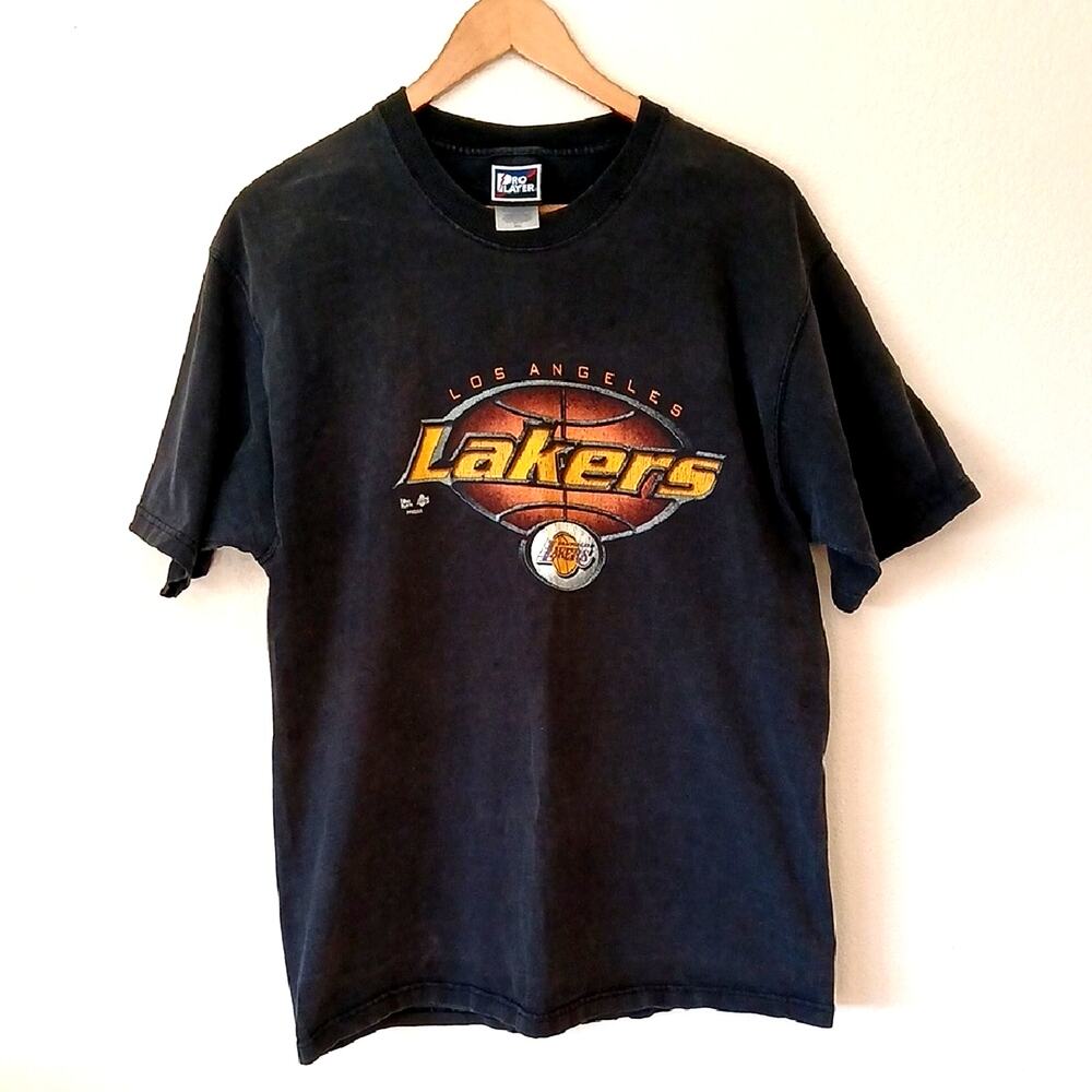 Vintage 90s Y2K Pro Player Los Angeles Lakers Black T Shirt *RARE